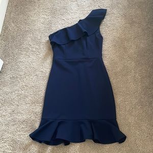 One shoulder navy mini dress